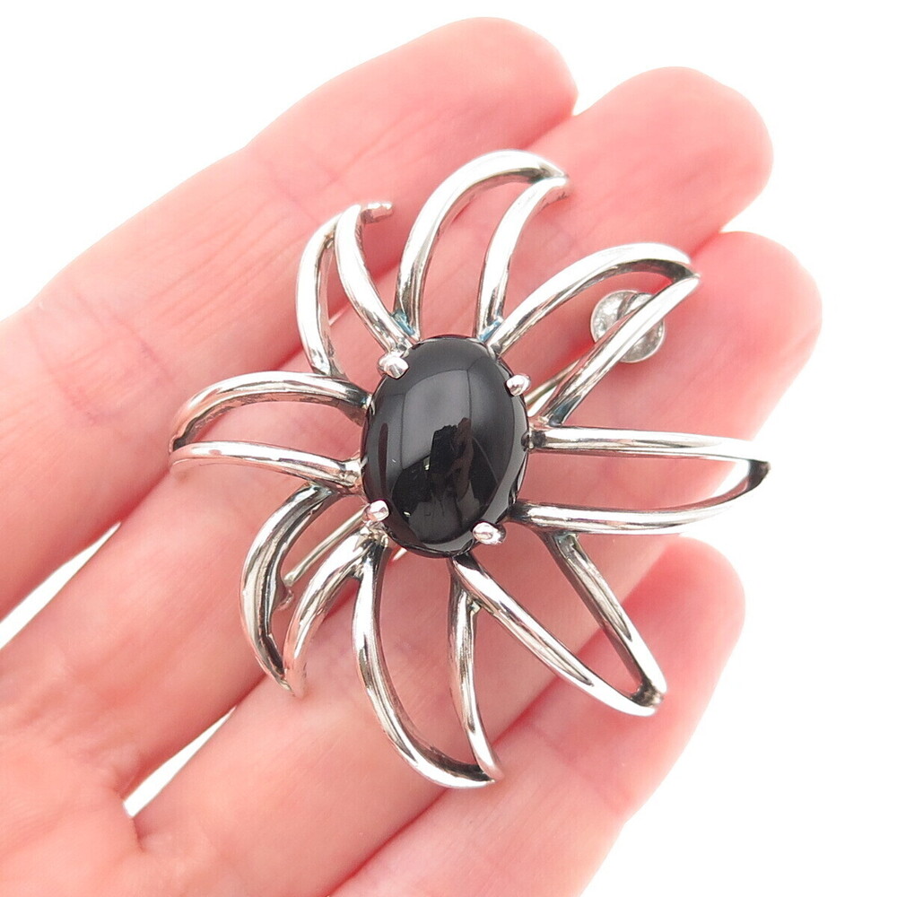 925 Sterling Silver Vintage 1995 Real Black Onyx Fireworks Pin Brooch